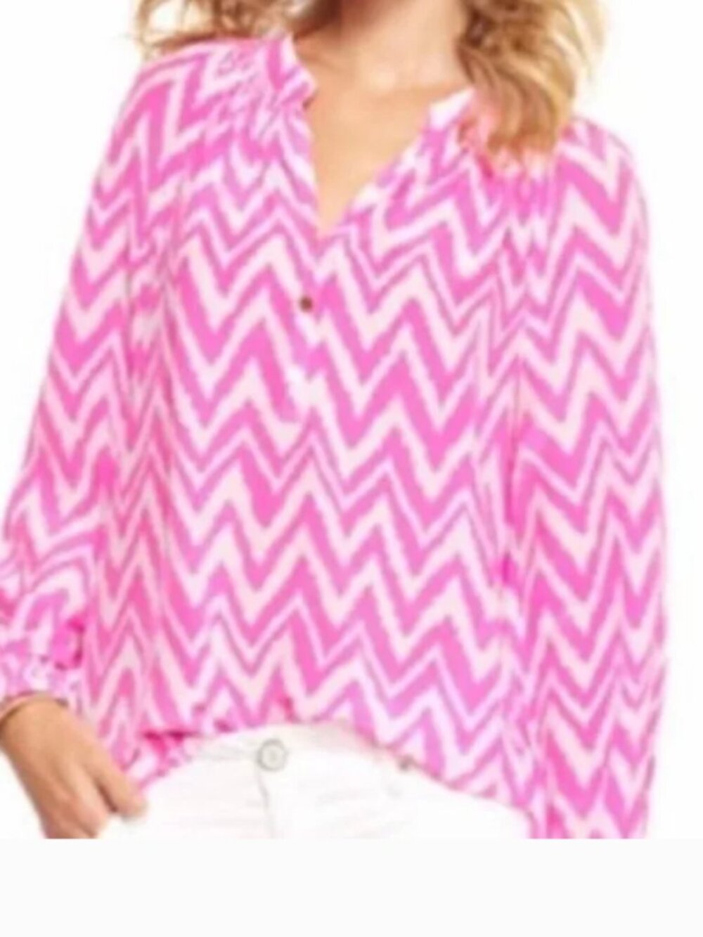 Lilly Pulitzer Elsa Pink Chevron Silk Top XL